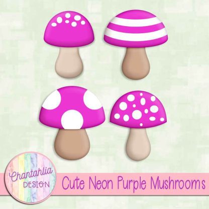 Free cute neon purple mushrooms design elements