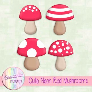 Free cute neon red mushrooms design elements