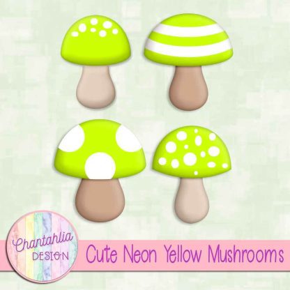 Free cute neon yellow mushrooms design elements