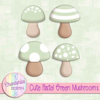 Free cute pastel green mushrooms design elements