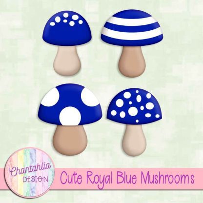 Free cute royal blue mushrooms design elements