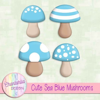 Free cute sea blue mushrooms design elements