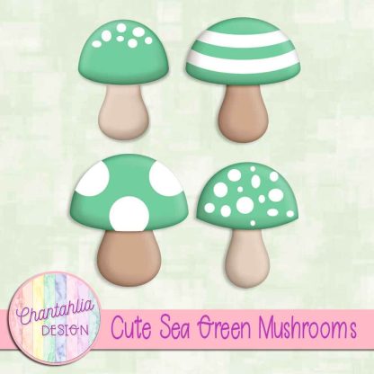 Free cute sea green mushrooms design elements