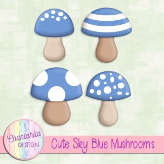 Free cute sky blue mushrooms design elements