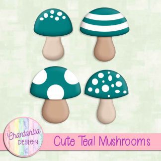 Free cute teal mushrooms design elements
