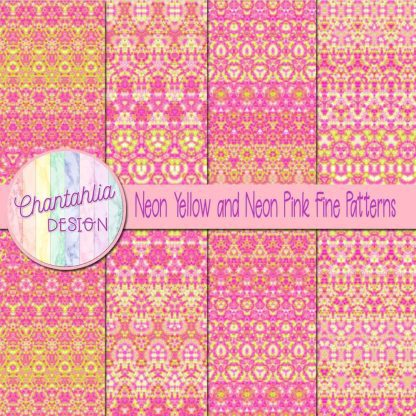 Free neon yellow and neon pink fine patterns digital papers