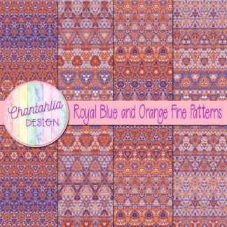 Free royal blue and orange fine patterns digital papers