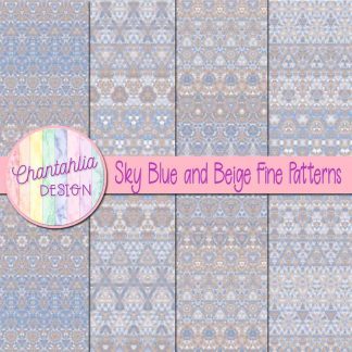 Free sky blue and beige fine patterns digital papers