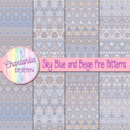 Free sky blue and beige fine patterns digital papers