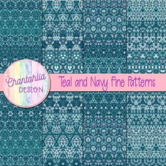 Free teal and navy fine patterns digital papers