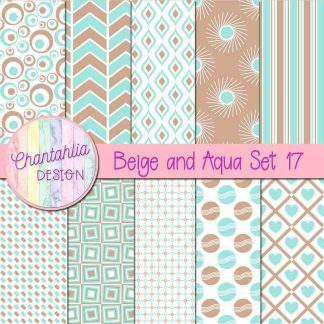 Free beige and aqua digital paper patterns set 17