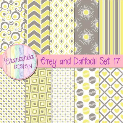 Free grey and daffodil digital paper patterns set 17