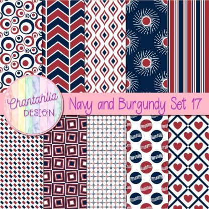 Free navy and burgundy digital paper patterns set 17