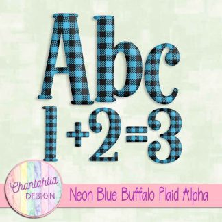 Free neon blue buffalo plaid alpha