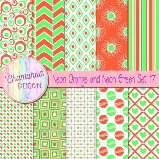 Free neon orange and neon green digital paper patterns set 17