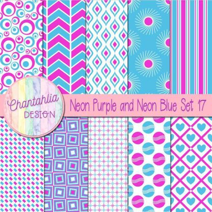 Free neon purple and neon blue digital paper patterns set 17