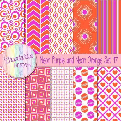 Free neon purple and neon orange digital paper patterns set 17