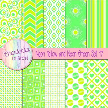 Free neon yellow and neon green digital paper patterns set 17