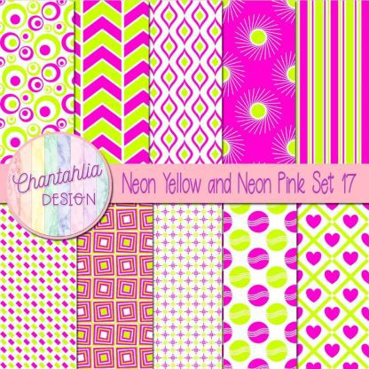 Free neon yellow and neon pink digital paper patterns set 17