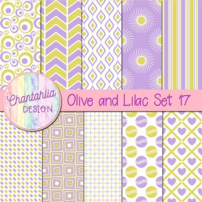 Free olive and lilac digital paper patterns set 17