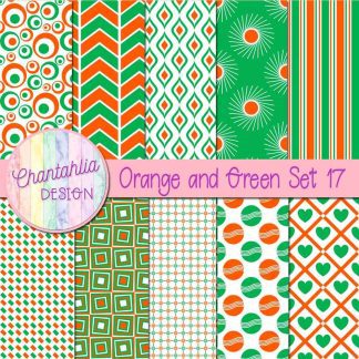 Free orange and green digital paper patterns set 17