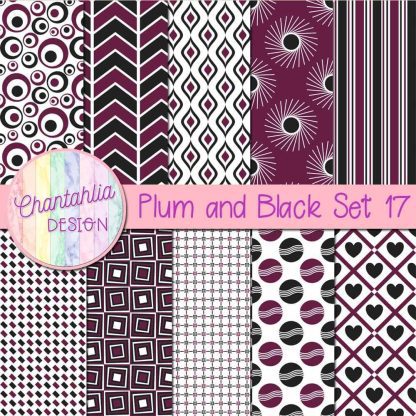 Free plum and black digital paper patterns set 17