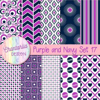 Free purple and navy digital paper patterns set 17