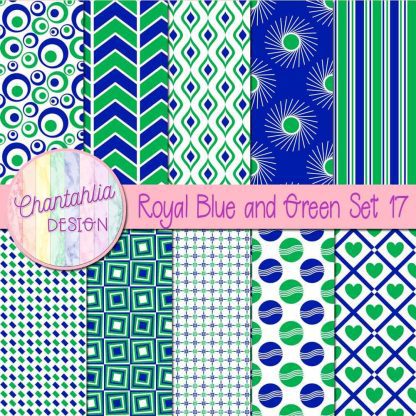 Free royal blue and green digital paper patterns set 17