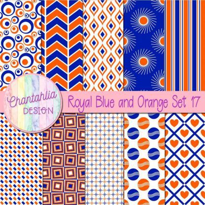 Free royal blue and orange digital paper patterns set 17