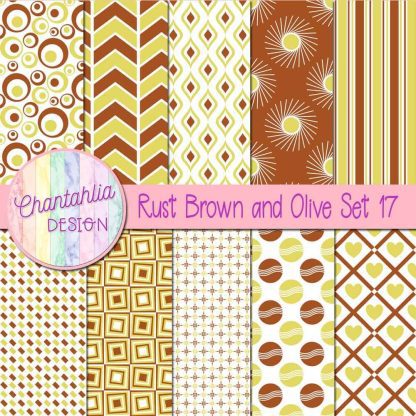 Free rust brown and olive digital paper patterns set 17