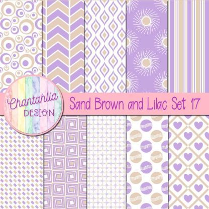 Free sand brown and lilac digital paper patterns set 17