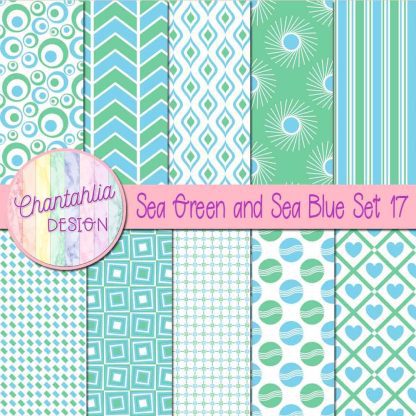 Free sea green and sea blue digital paper patterns set 17