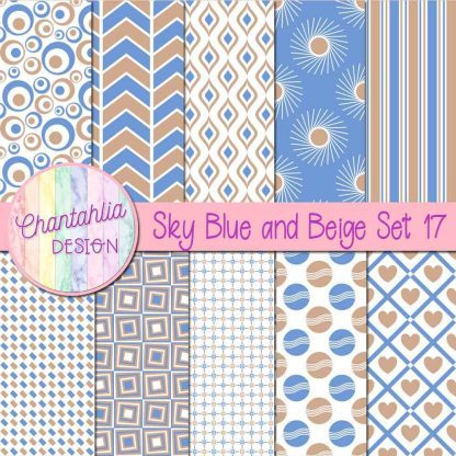 Free sky blue and beige digital paper patterns set 17