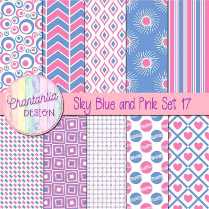 Free sky blue and pink digital paper patterns set 17