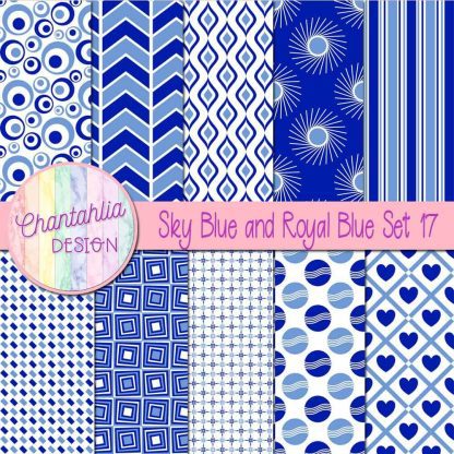 Free sky blue and royal blue digital paper patterns set 17