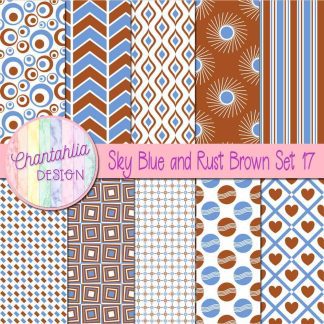 Free sky blue and rust brown digital paper patterns set 17