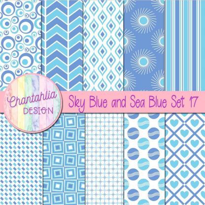 Free sky blue and sea blue digital paper patterns set 17