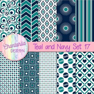 Free teal and navy digital paper patterns set 17
