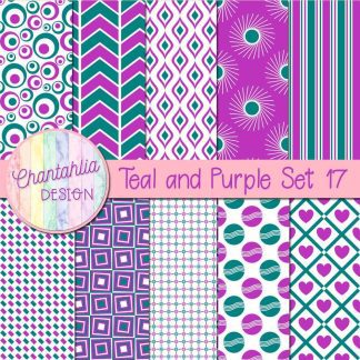 Free teal and purple digital paper patterns set 17