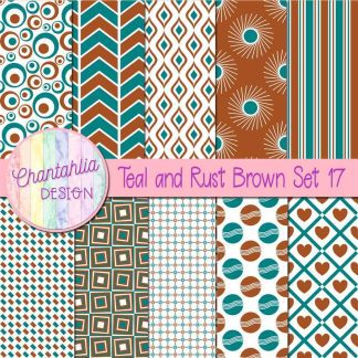 Free teal and rust brown digital paper patterns set 17