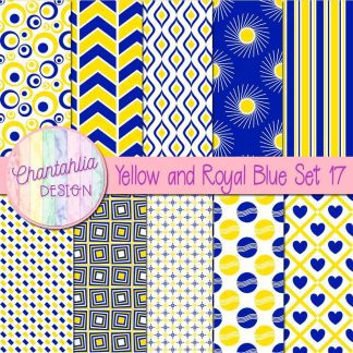 Free yellow and royal blue digital paper patterns set 17