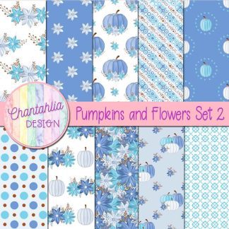 Free digital papers in a Pumpkins and Flowers theme