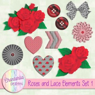 Free design elements in a Roses and Lace theme.