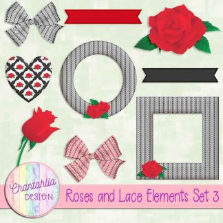 Free design elements in a Roses and Lace theme.