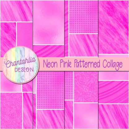 Free neon pink patterned collage digital papers