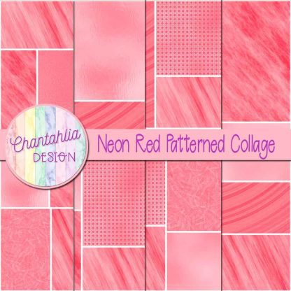 Free neon red patterned collage digital papers