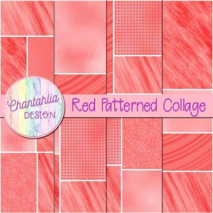 Free red patterned collage digital papers