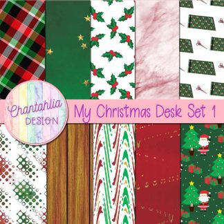 Free digital papers in a My Christmas Desk theme