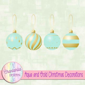 Free aqua and gold Christmas ornaments