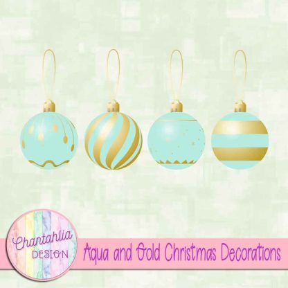 Free aqua and gold Christmas ornaments